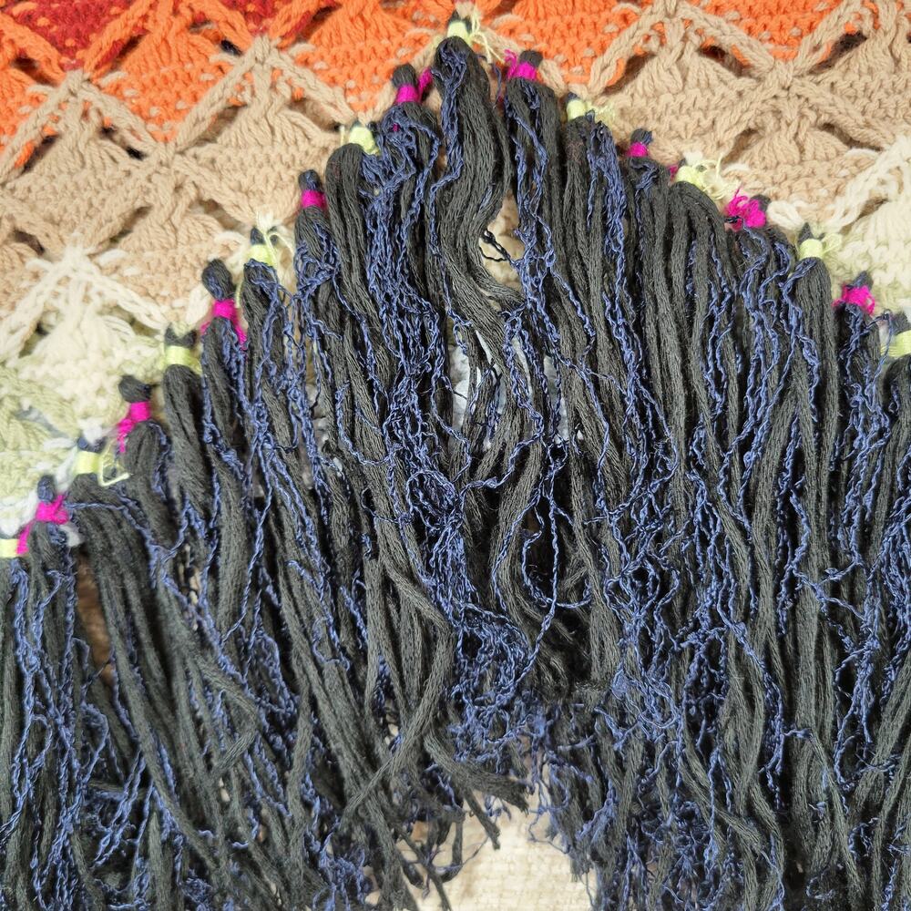 Free People XS Crochet Fringe Sweater Multicolor Boho Chevron Knit Oversized - Picture 6 of 16